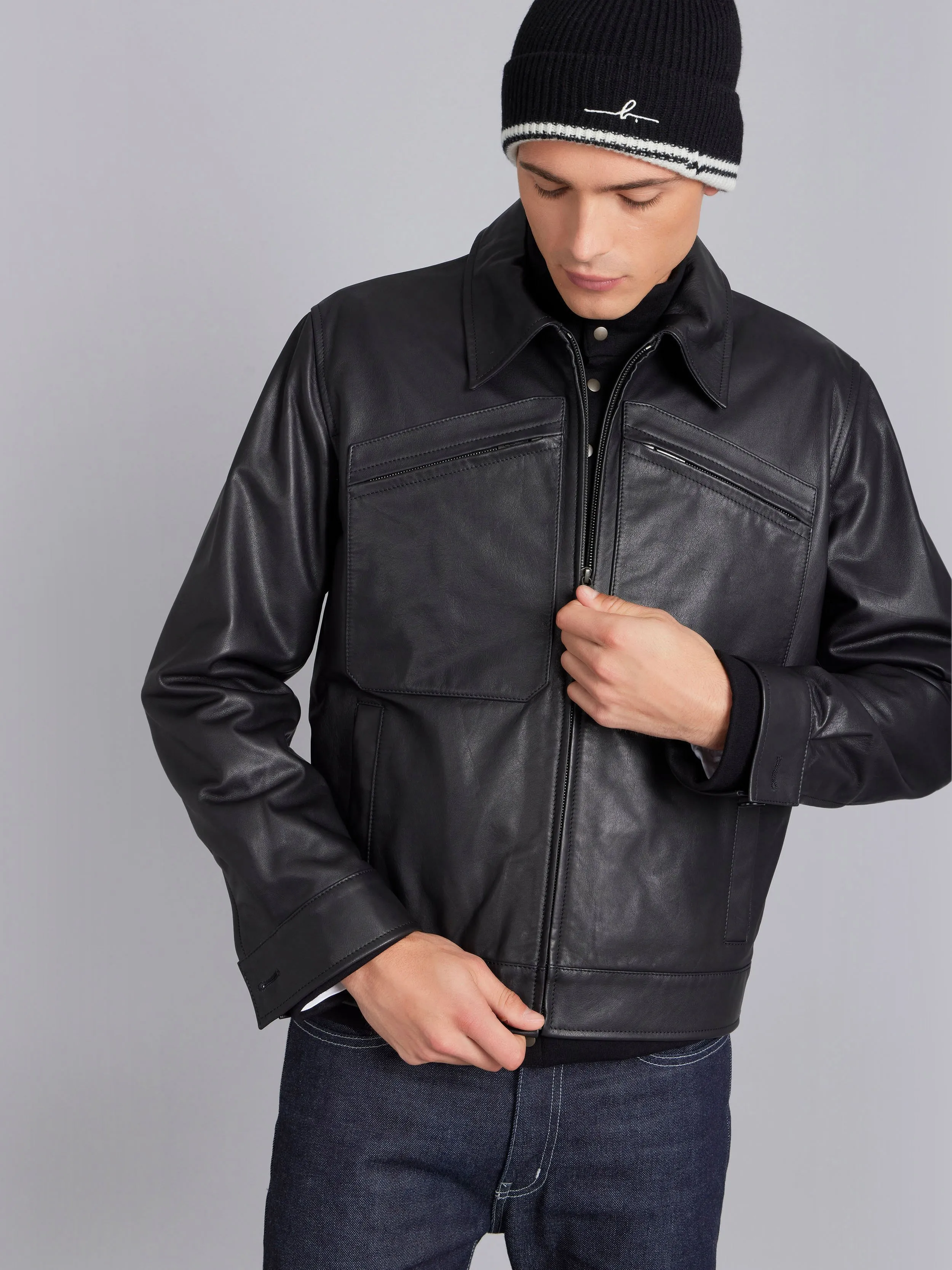 blouson en cuir de vachette noir