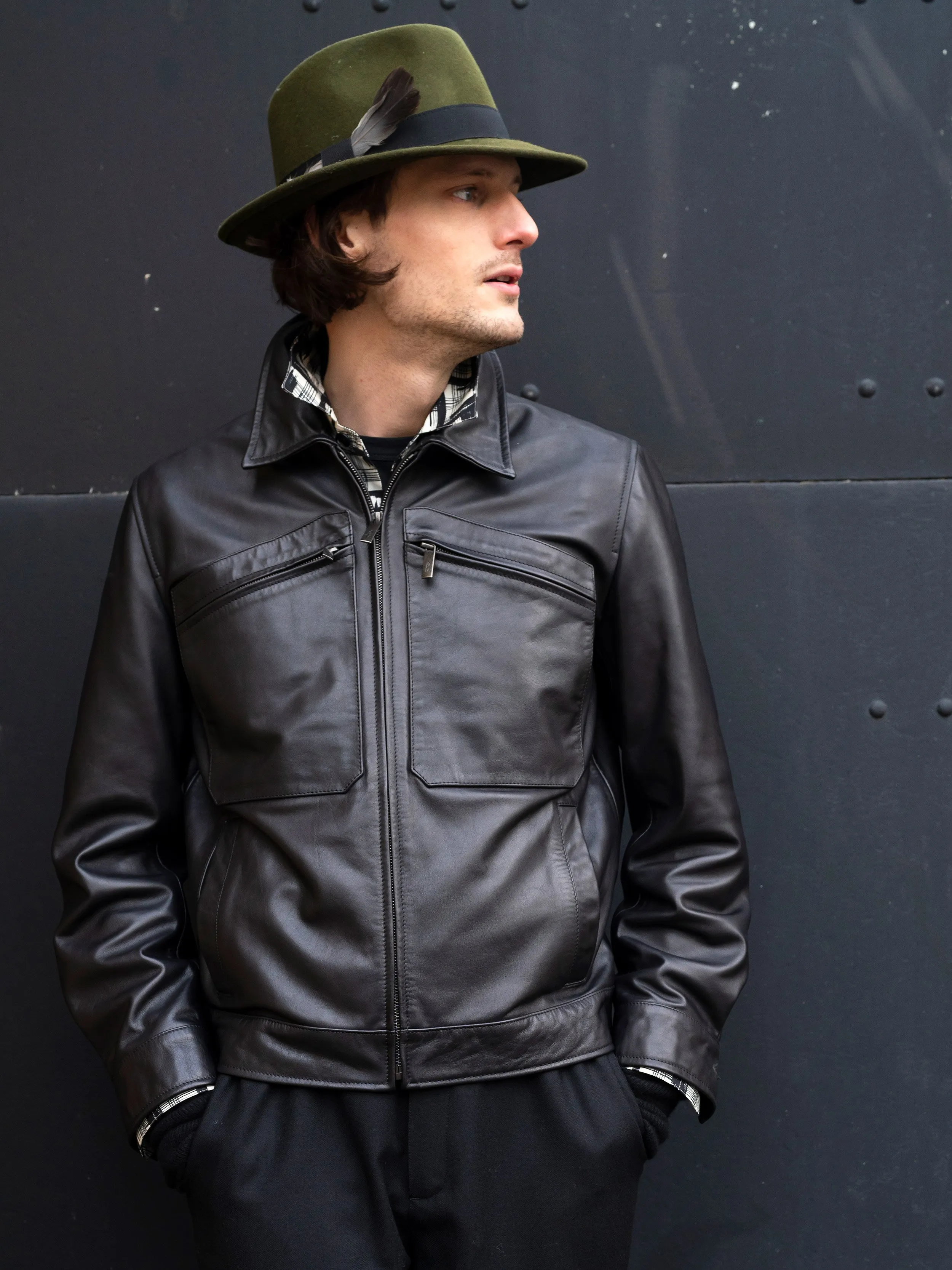 blouson en cuir de vachette noir