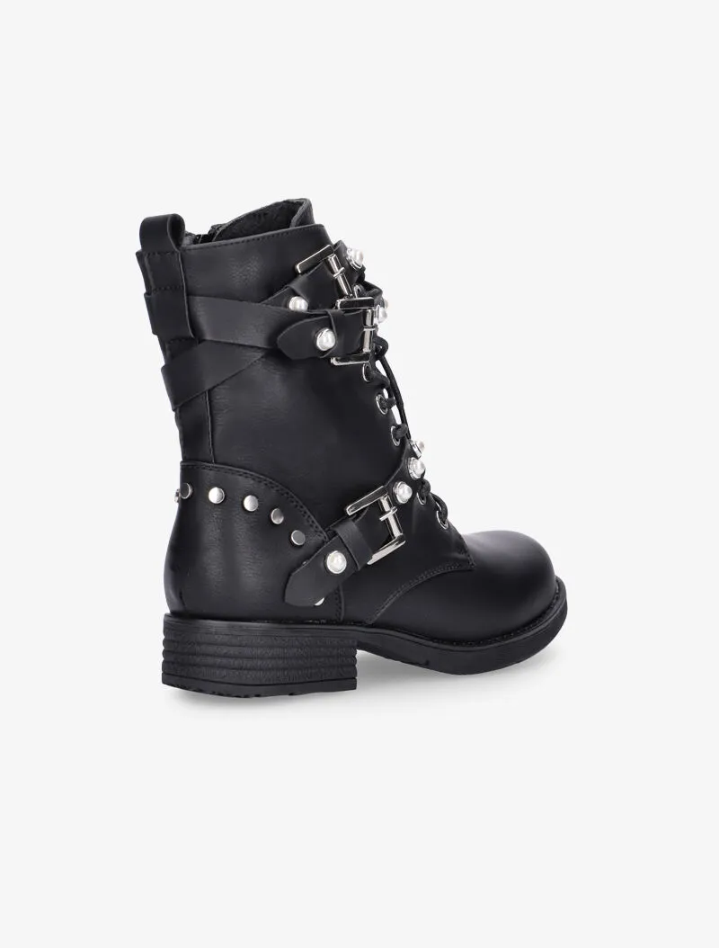 Boots basiques à sangles perlées - noir