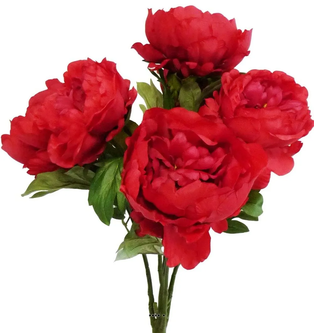 Bouquet de pivoines artificielles 7 têtes hauteur 55 cm rouge - couleur: rouge 7