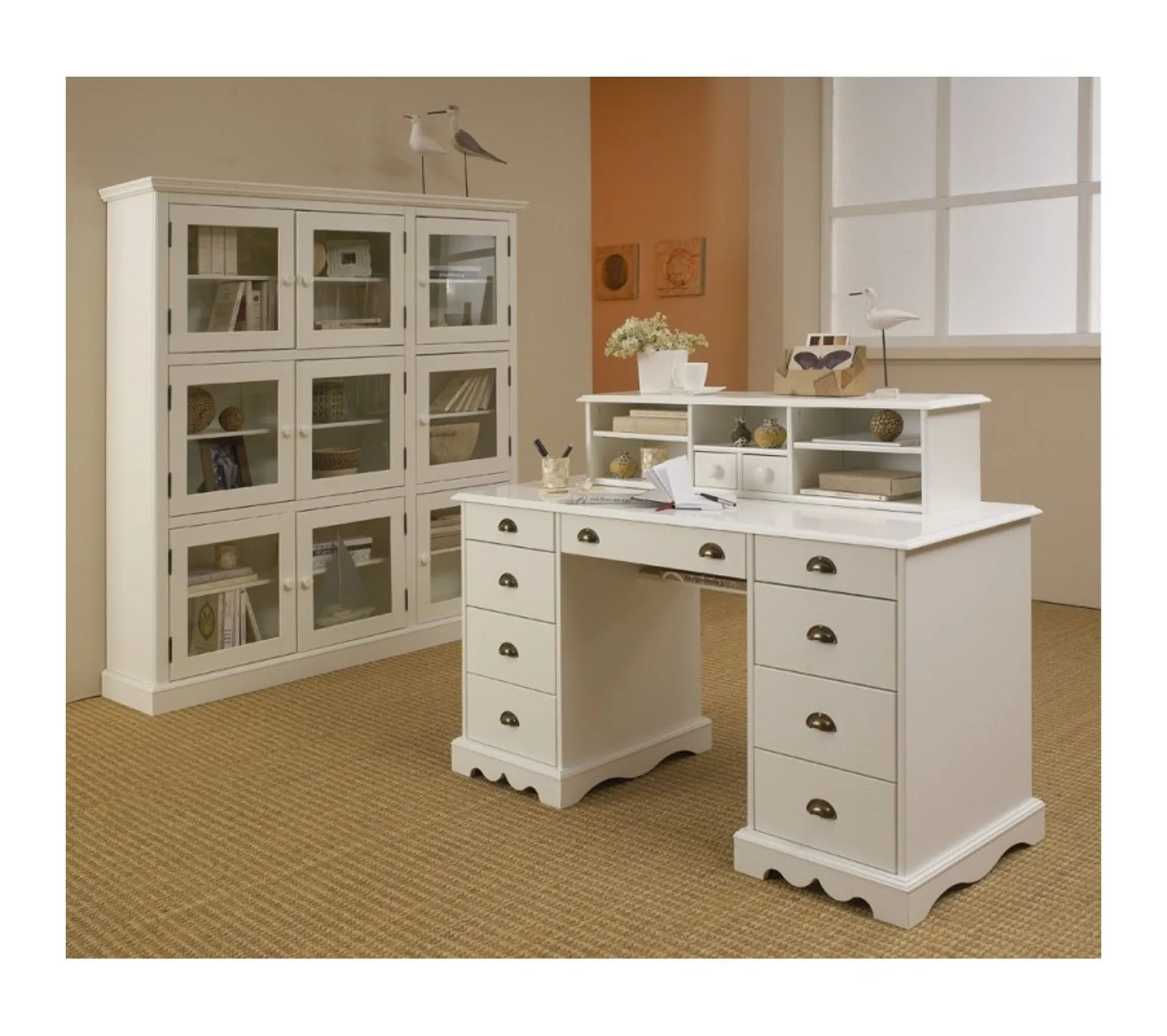 Bureau 5 Tiroirs Blanc Style Anglais