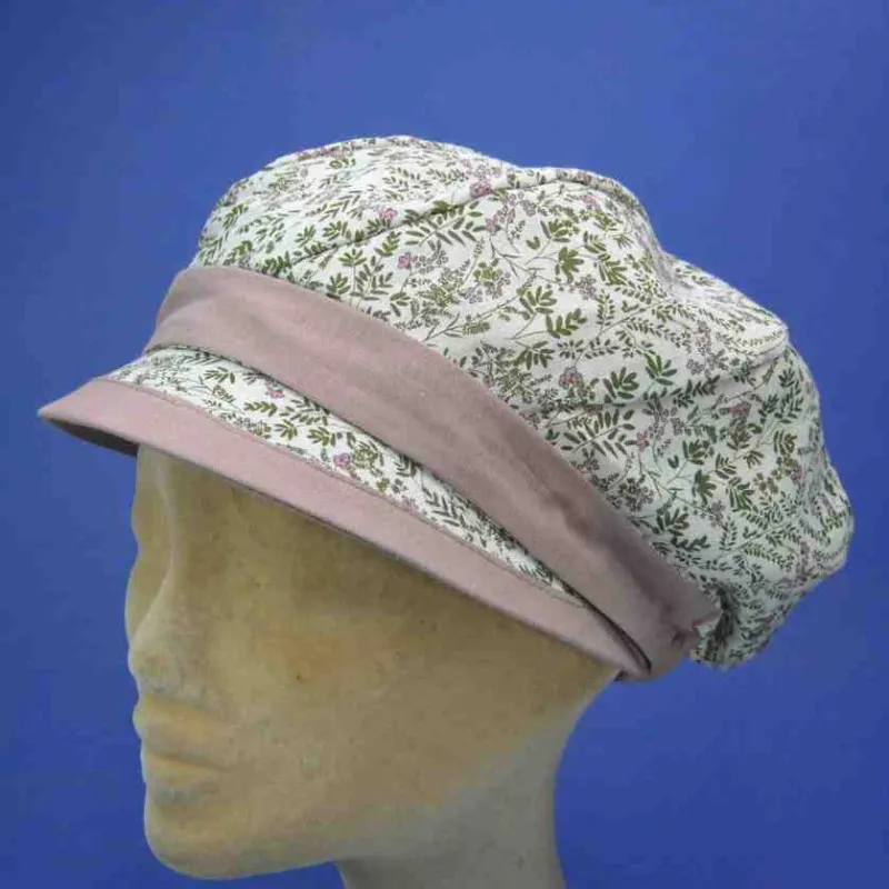 Casquette gavroche à imprimé lavande en lin et coton | Casquette femme