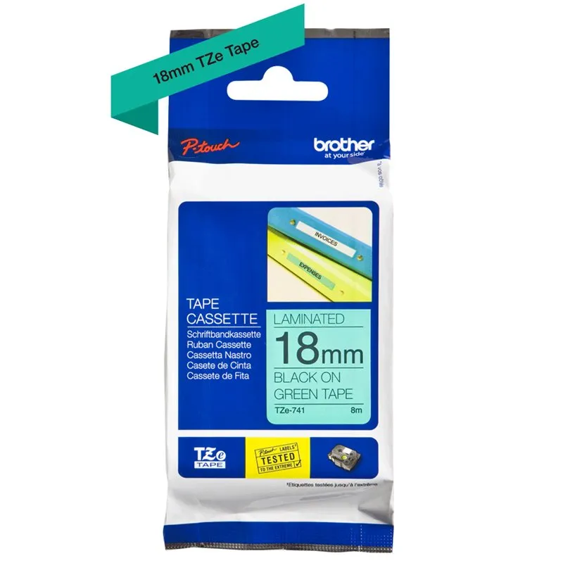 Cassette Brother TZE-741 - 18 mm - noir / vert
