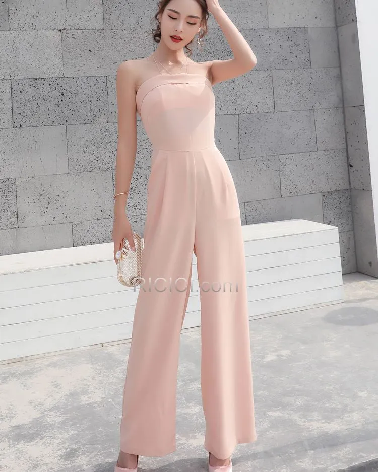 Casual Combinaison 2019 Fluide Bustier D été Mousseline Rose Poudré Dos Nu