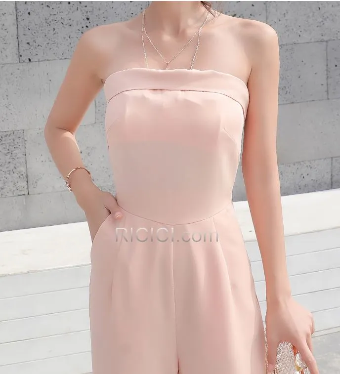 Casual Combinaison 2019 Fluide Bustier D été Mousseline Rose Poudré Dos Nu