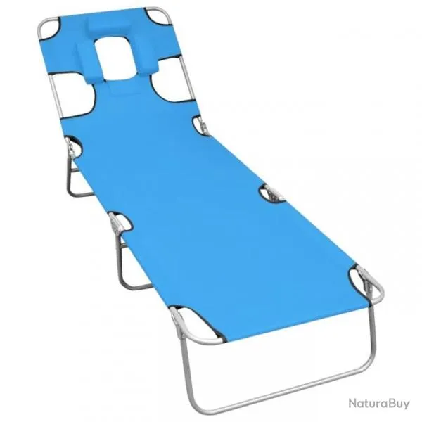 Chaise longue pliable avec coussin de tête Acier Bleu turquoise 310332