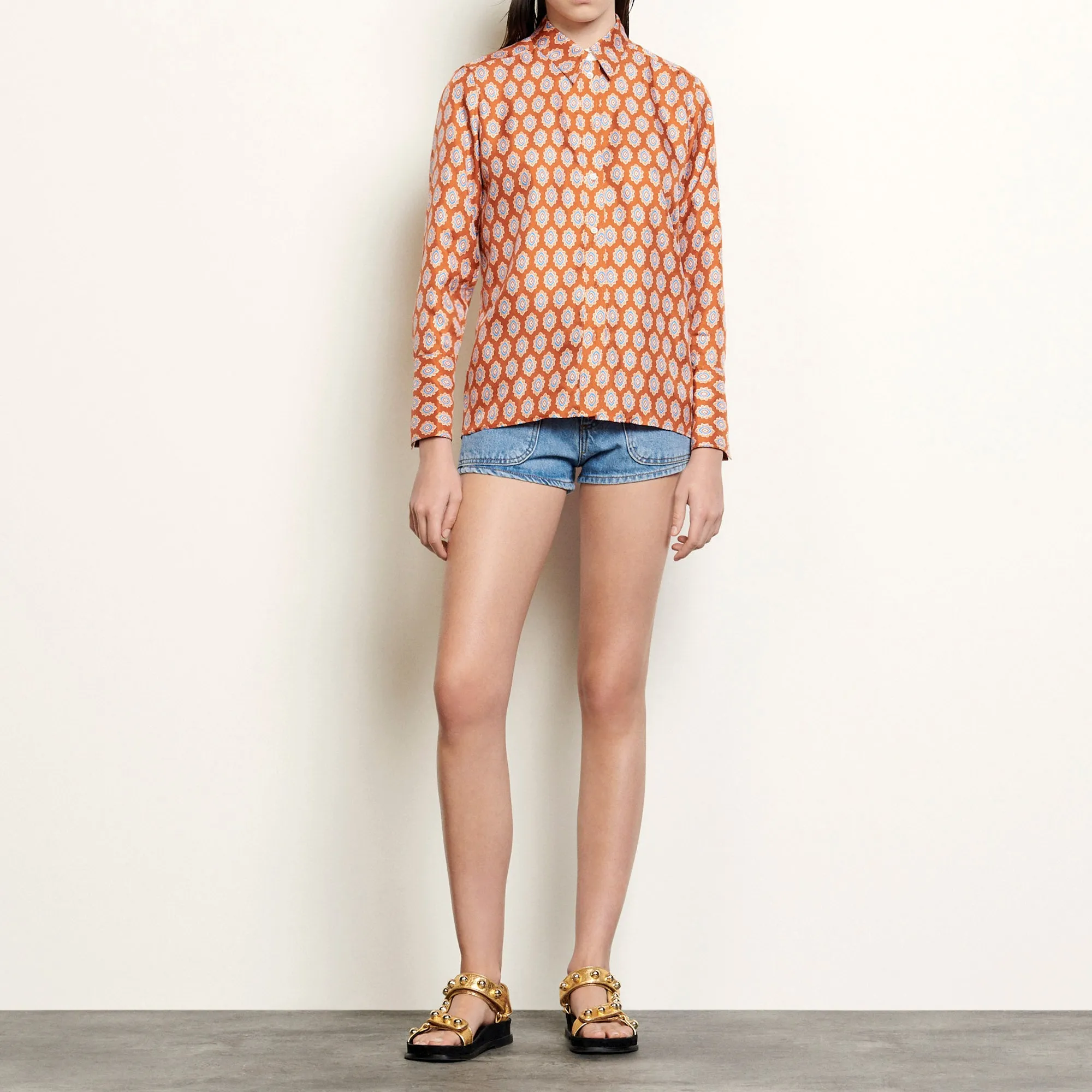 Chemise classique en soie imprimée