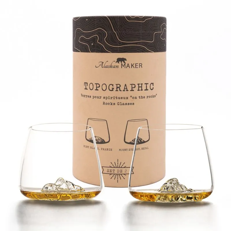 Coffret 2 verres à whisky Topographic : Everest & Mont Blanc - Alaskan Maker