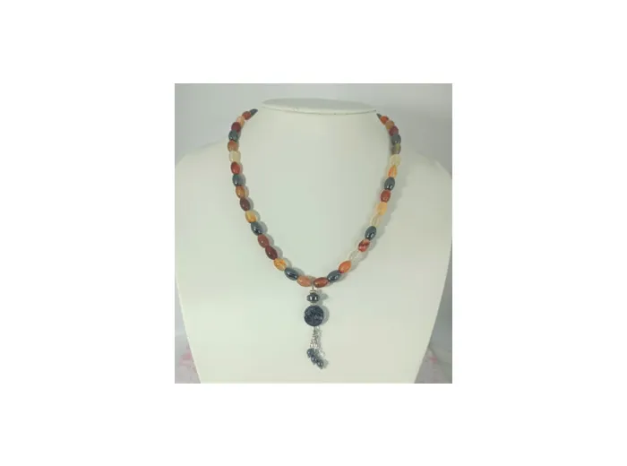 Collier agate orange/hématite arbre de vie