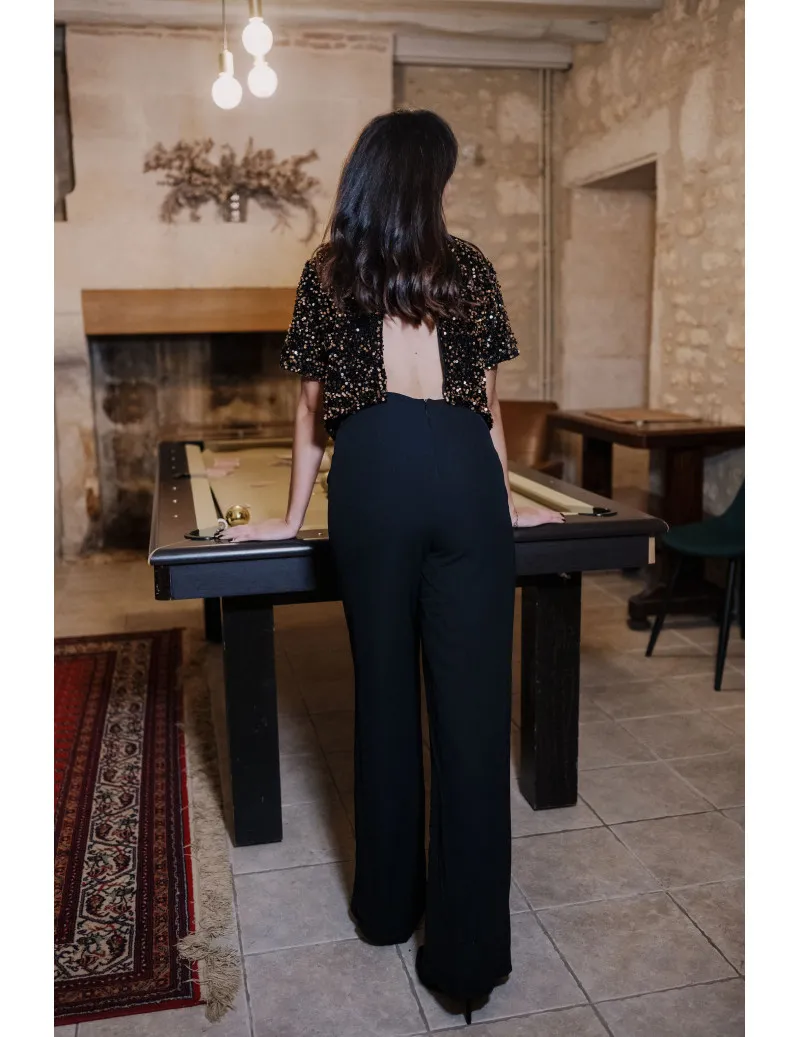 Combinaison bi-matière sequins doré - SHELLY |MONLOOK