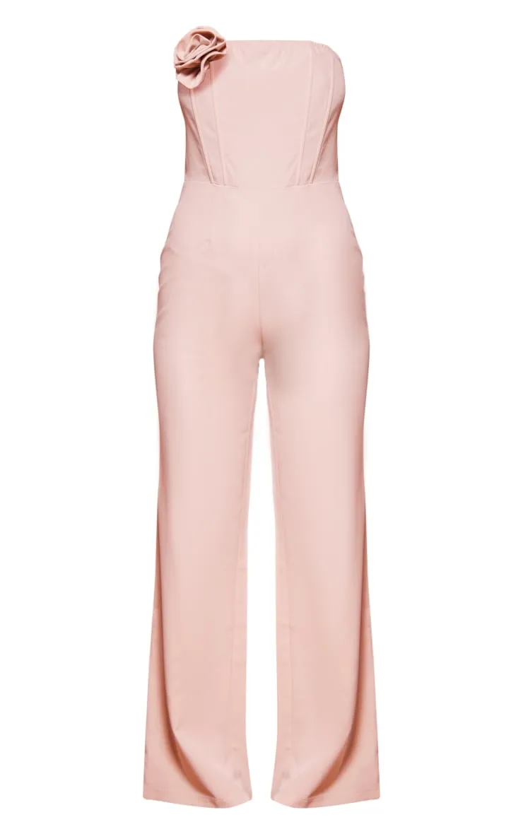 Combinaison bustier large gris pierre à détail corset et fleur