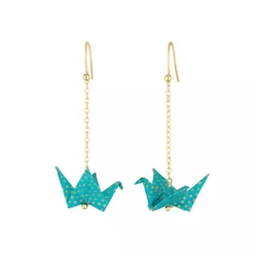 Dormeuse chainette dorée à grue turquoise foncé artisanale et doré