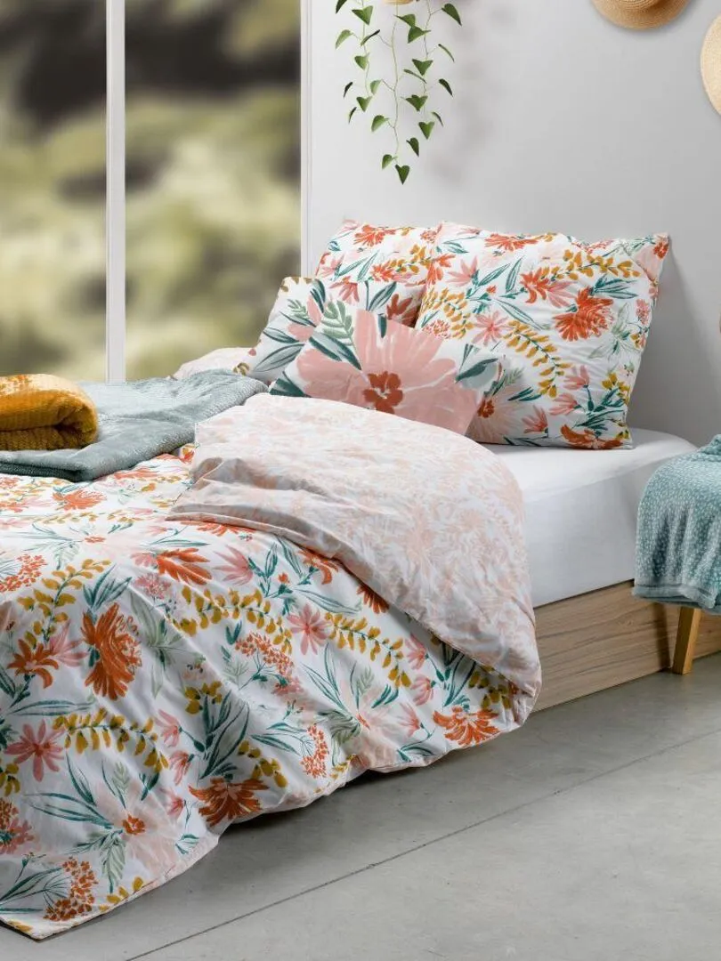 Housse de couette + 2 taies d'oreiller, coton 57 fils, Marna - Rose