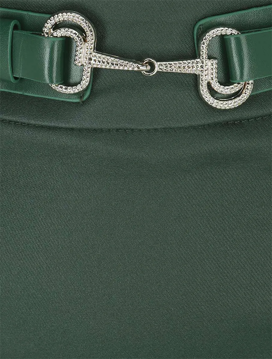 Jupe droite fendue en simili - Vert sapin