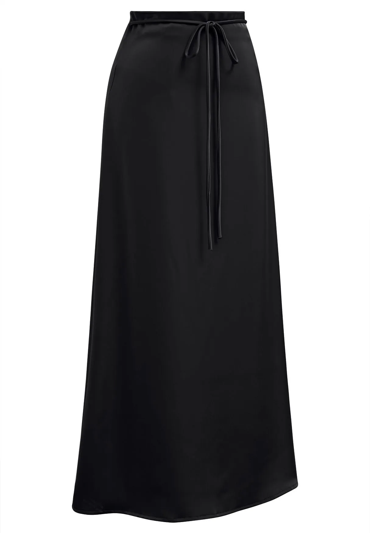 Jupe longue en satin à cordon noué en noir