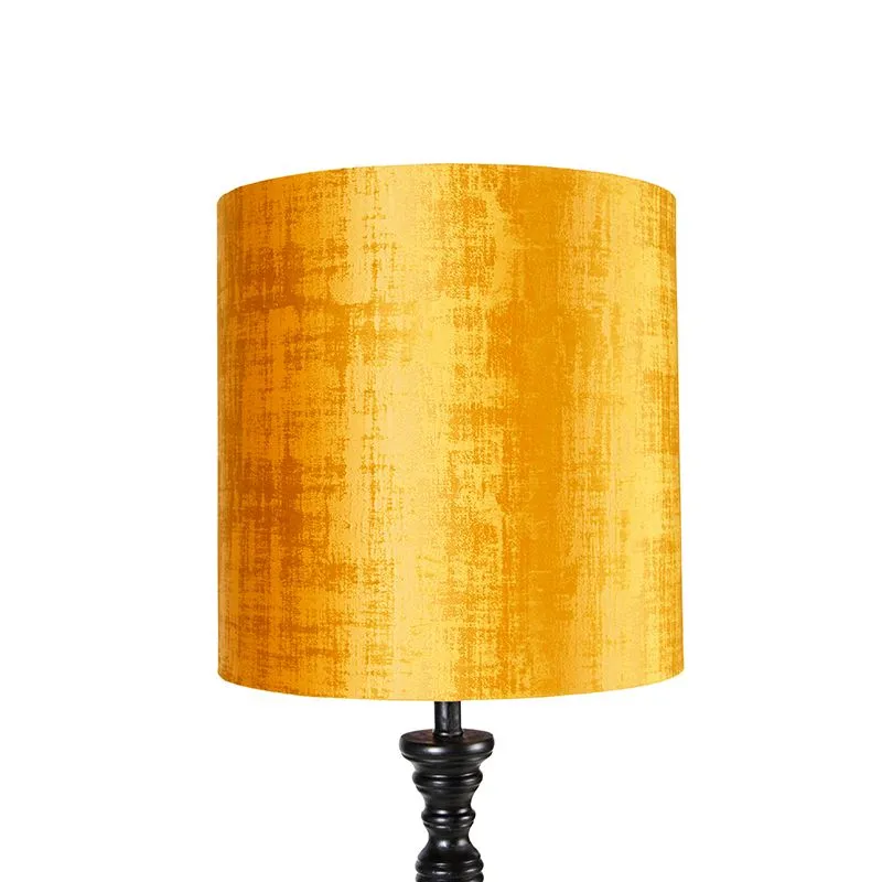 Lampadaire noir avec abat-jour en tissu doré 40 cm - Classico