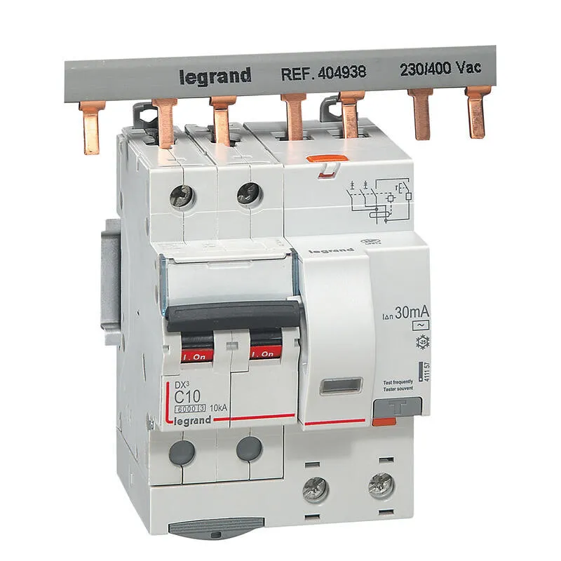 Legrand 411157 Disjoncteur différentiel DX3 2P C10 6000A AC 30MA 4M