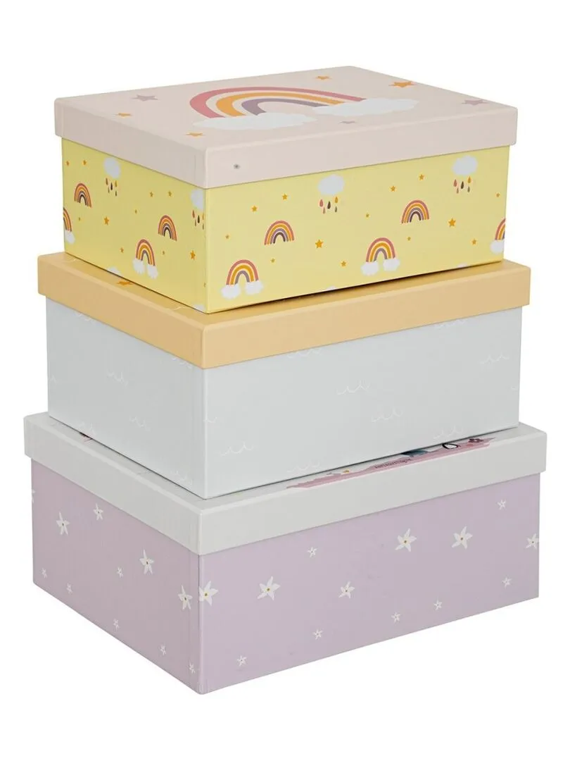 Lot de 3 boites rectangles en papier Girly - Rose