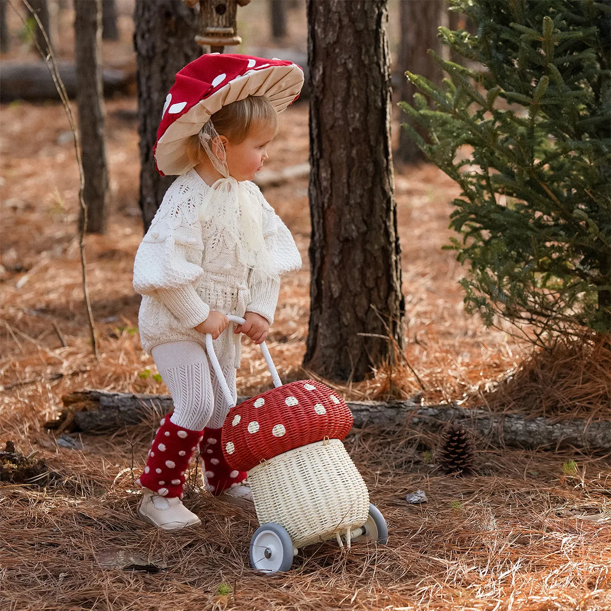 Panier Enfant en Rotin Luggy Champignon - Rouge