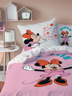 Parure de lit imprimée 100% coton, DISNEY HOME MINNIE HAPPY - Rose