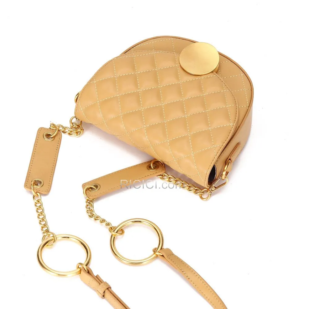 Petit Sac Porté Épaule Sac À Main Femme Matelassé Avec Chaîne En Or Jaune Casual Sortie