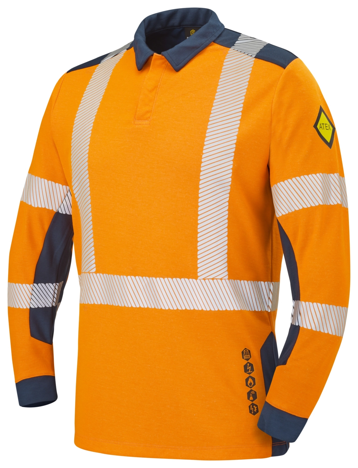 Polo Lapilli ML HV - Orange fluo / Bleu marine Cepovett