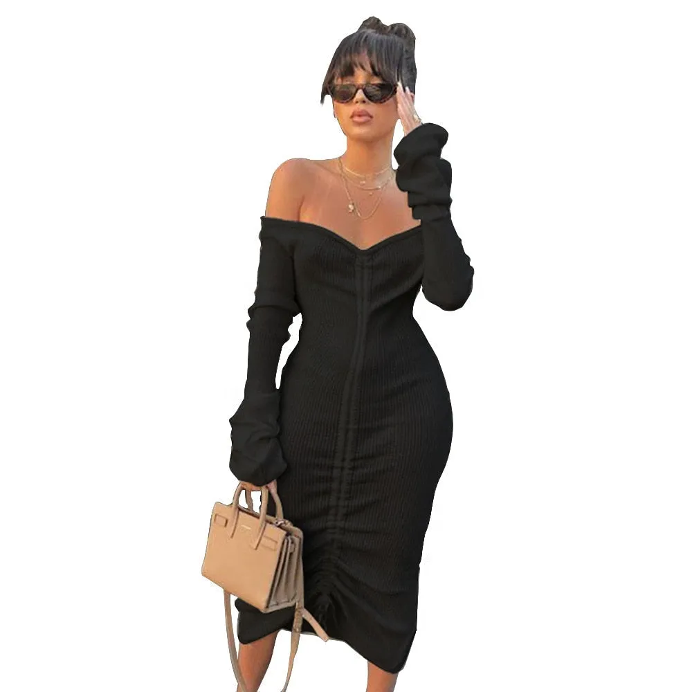 Robe Année 70 Mi-Longue paules Dénudées