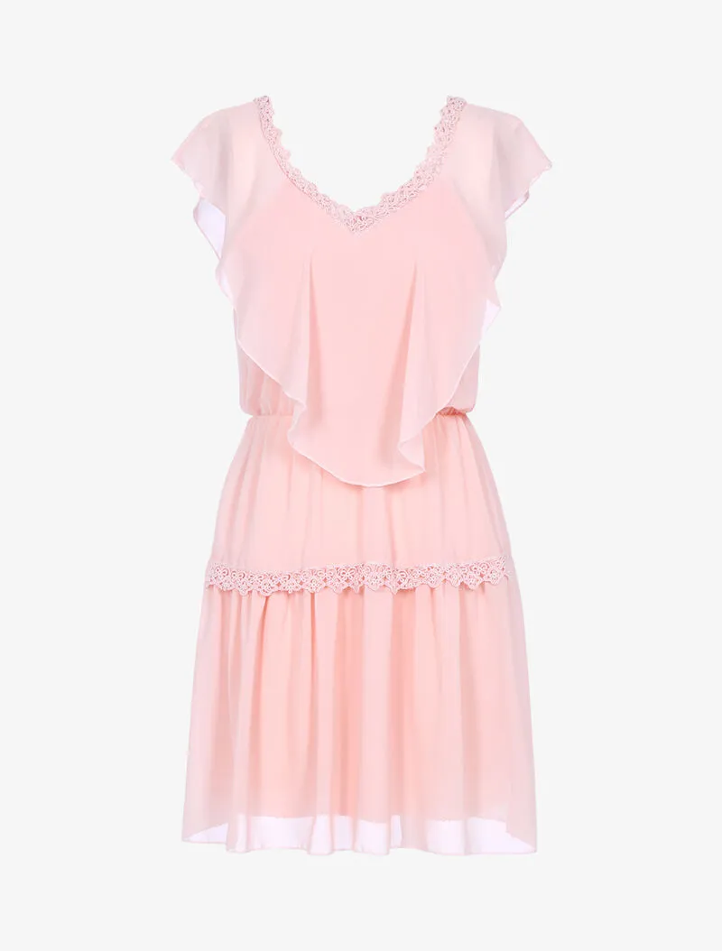 Robe en voile à détails brodés - rose