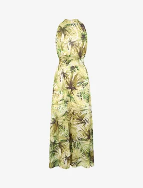 Robe longue en voile imprimé feuillages - Blanc