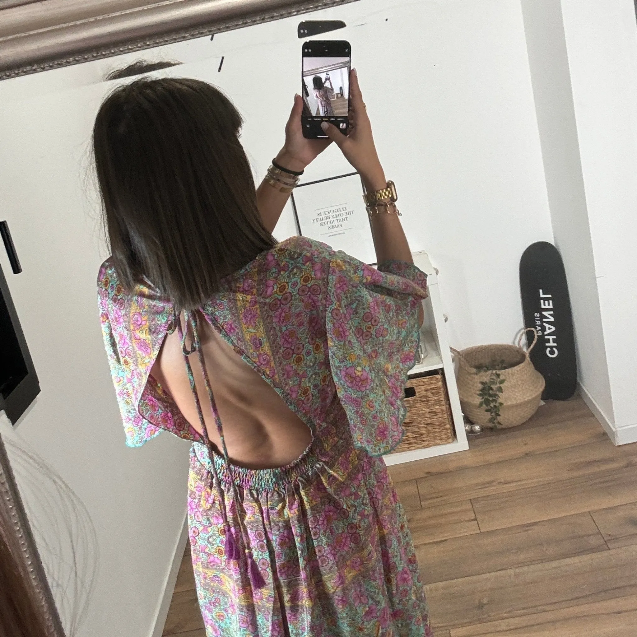 ROBE LONGUE FLEURIE JAUNE ET ROSE