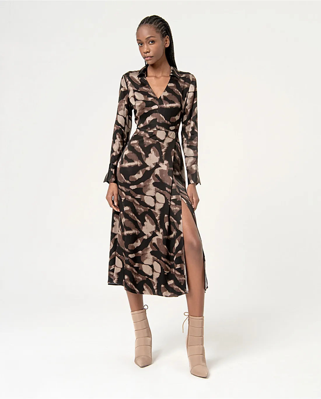 Robe longue fluide imprimée Noir