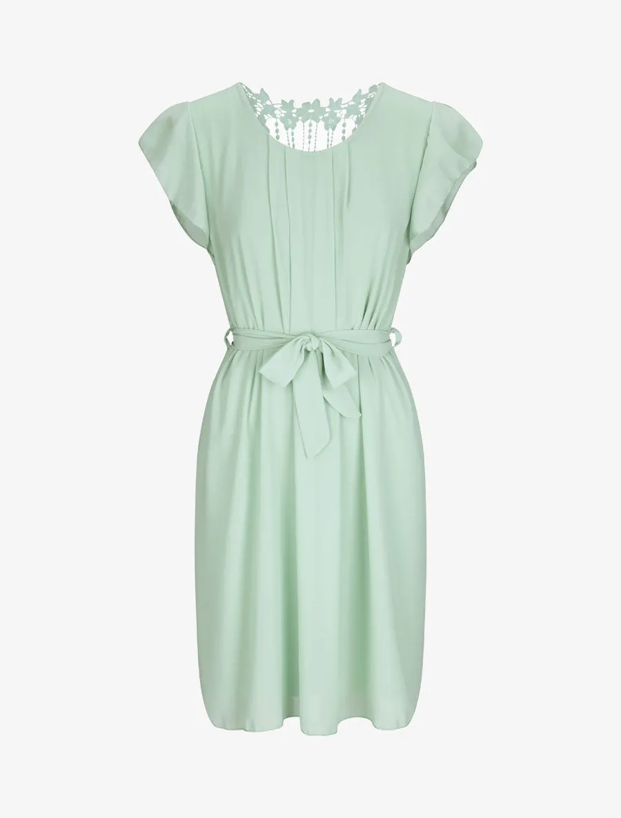 Robe mi-longue droite à dos en crochet - Vert d'eau