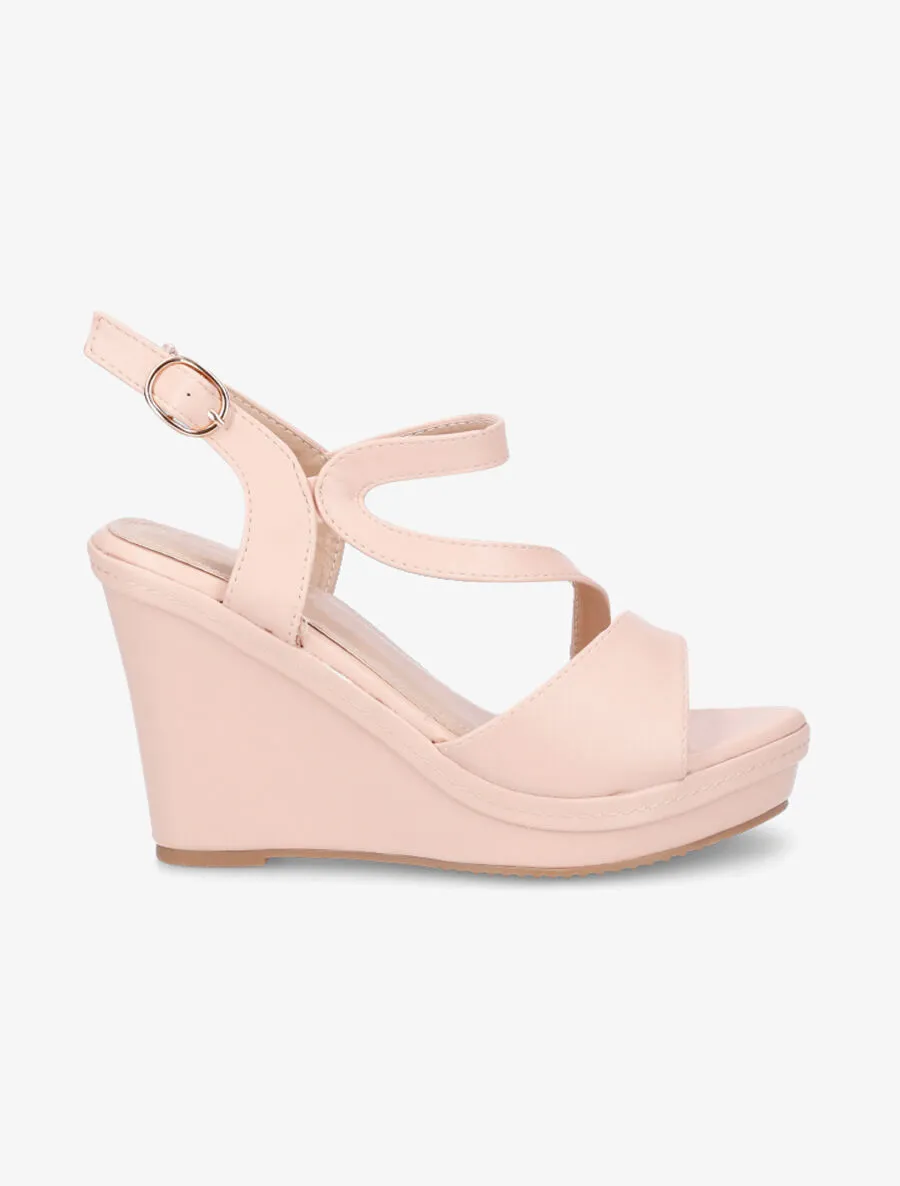 Sandales compensées en simili à bride stylisée