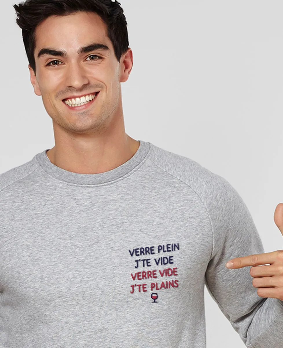 Sweatshirt homme Verre plein j'te vide (broderie)