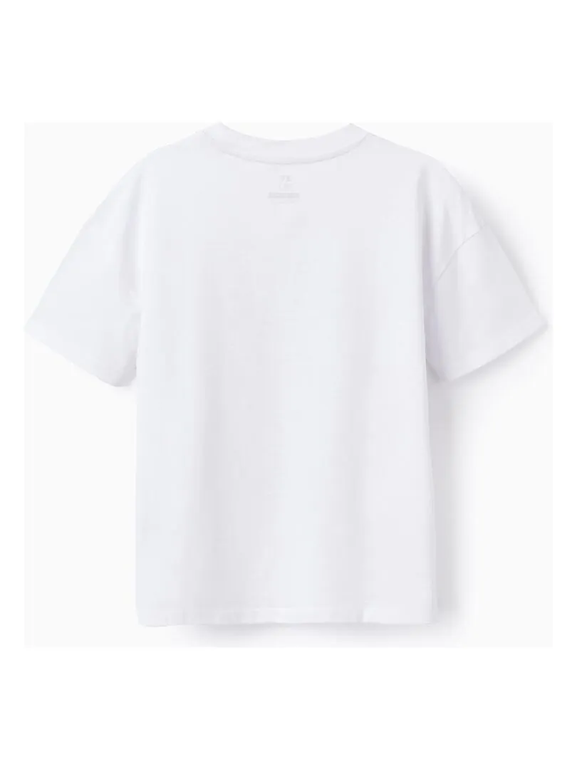 T-shirt en Coton Imprimé pour Garçon 'Dot Painting' manches courtes - Blanc