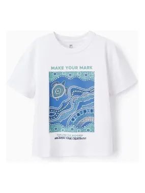 T-shirt en Coton Imprimé pour Garçon 'Dot Painting' manches courtes - Blanc
