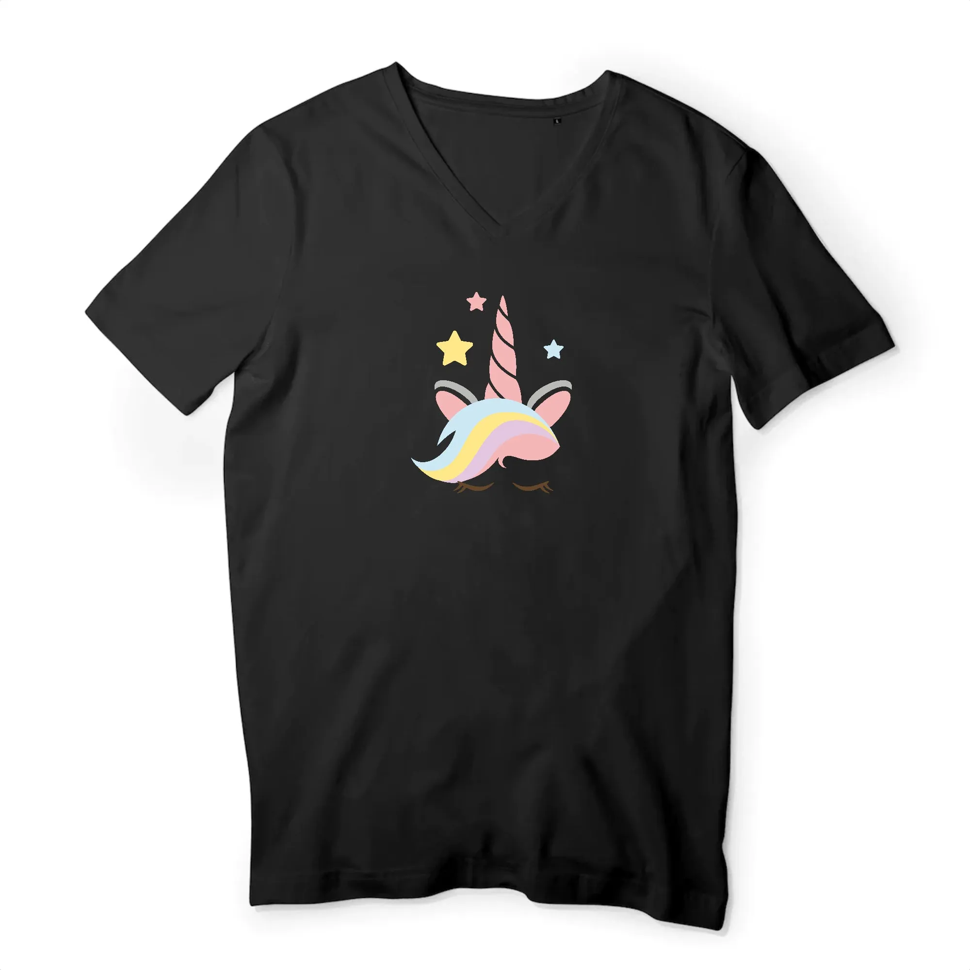 T shirt homme col V Licorne avec corne rose