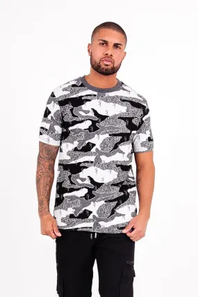 T-shirt jacquard camouflage logo Noir