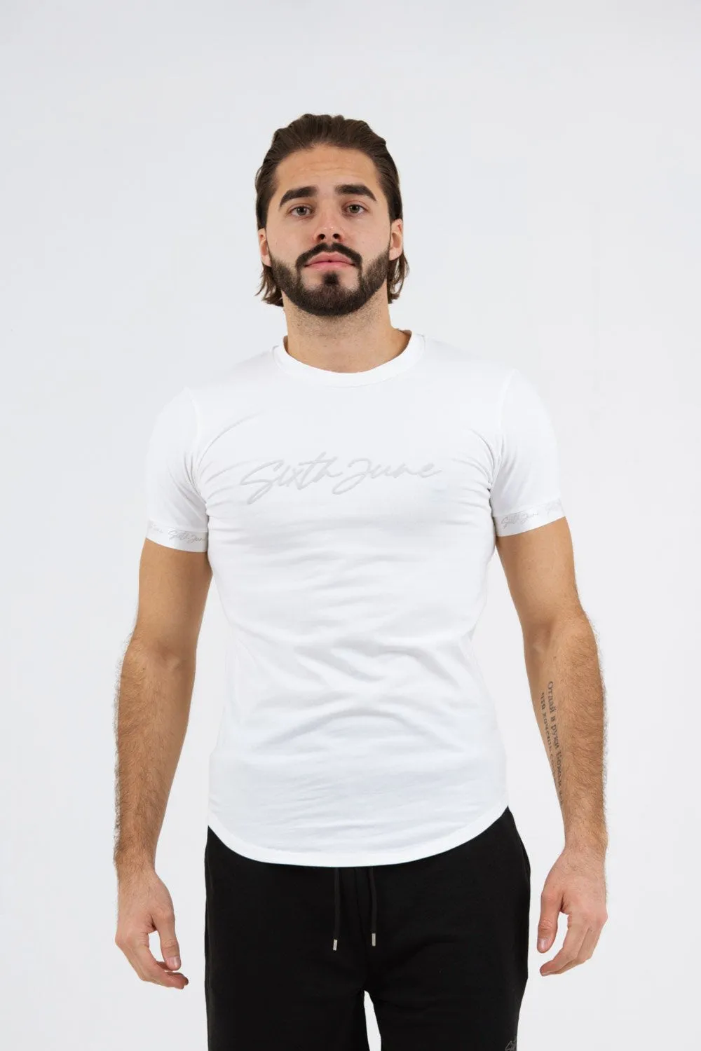 T-shirt logo signature relief Blanc