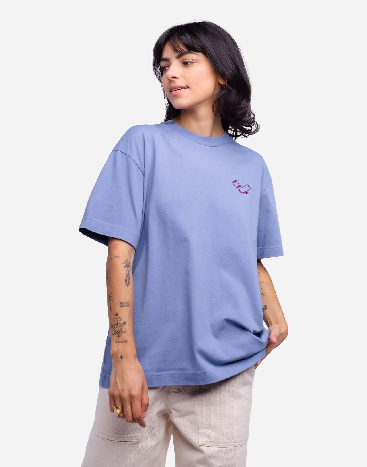 T-shirt Passarinho bleu azur ample Taille S Couleurs Bleu azur