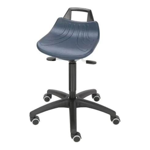 Tabouret pivotant avec roulettes mousse PU bleu H. d'assise réglable 520-710 mm
