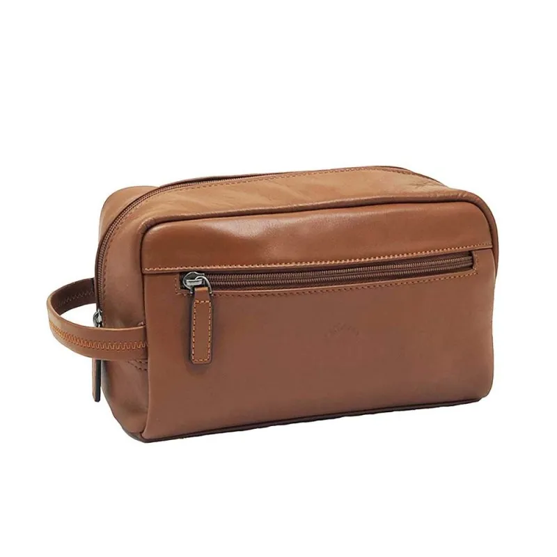 Trousse de toilette en cuir sauvage KATANA camel | Planetebag.com
