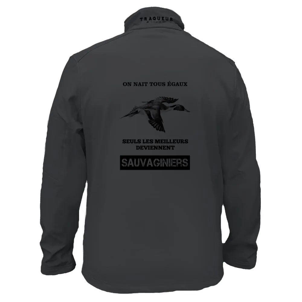 Veste softshell Pilet Homme ou Femme avec/sans capuche – On naît tous égaux, seuls les meilleurs deviennent sauvaginiers