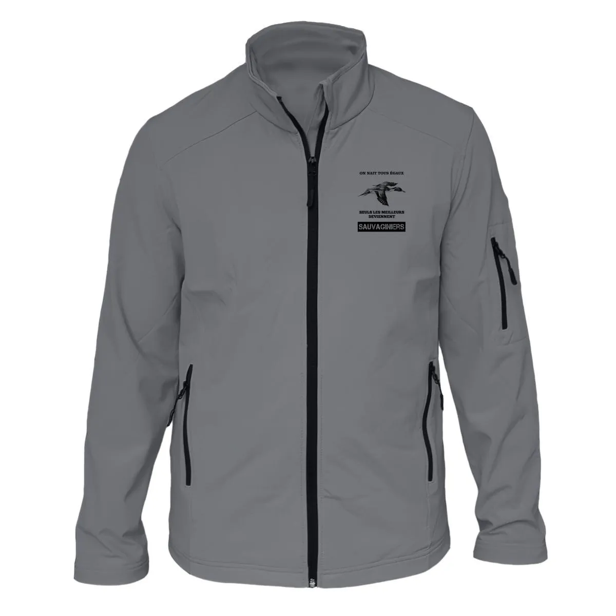 Veste softshell Pilet Homme ou Femme avec/sans capuche – On naît tous égaux, seuls les meilleurs deviennent sauvaginiers